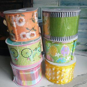 Brand new Lot of Six Spring Wired Ribbon- 60 Yards of Ribbon